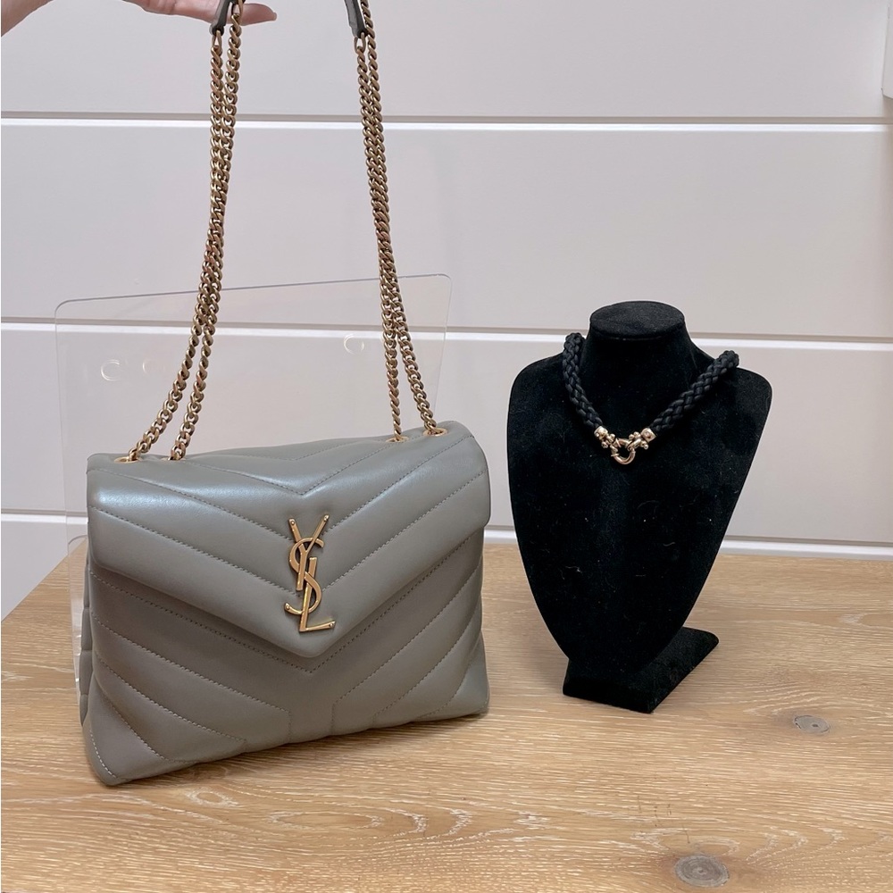 Saint Laurent Dark Grey Quilted “Y” Leather Small Loulou Shoulder Bag
